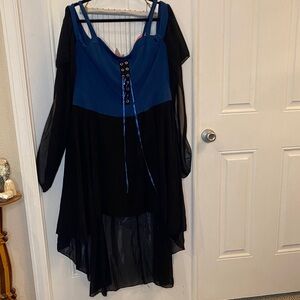 Elegant Black and Blue Witch Dress with Sheer Sleeves